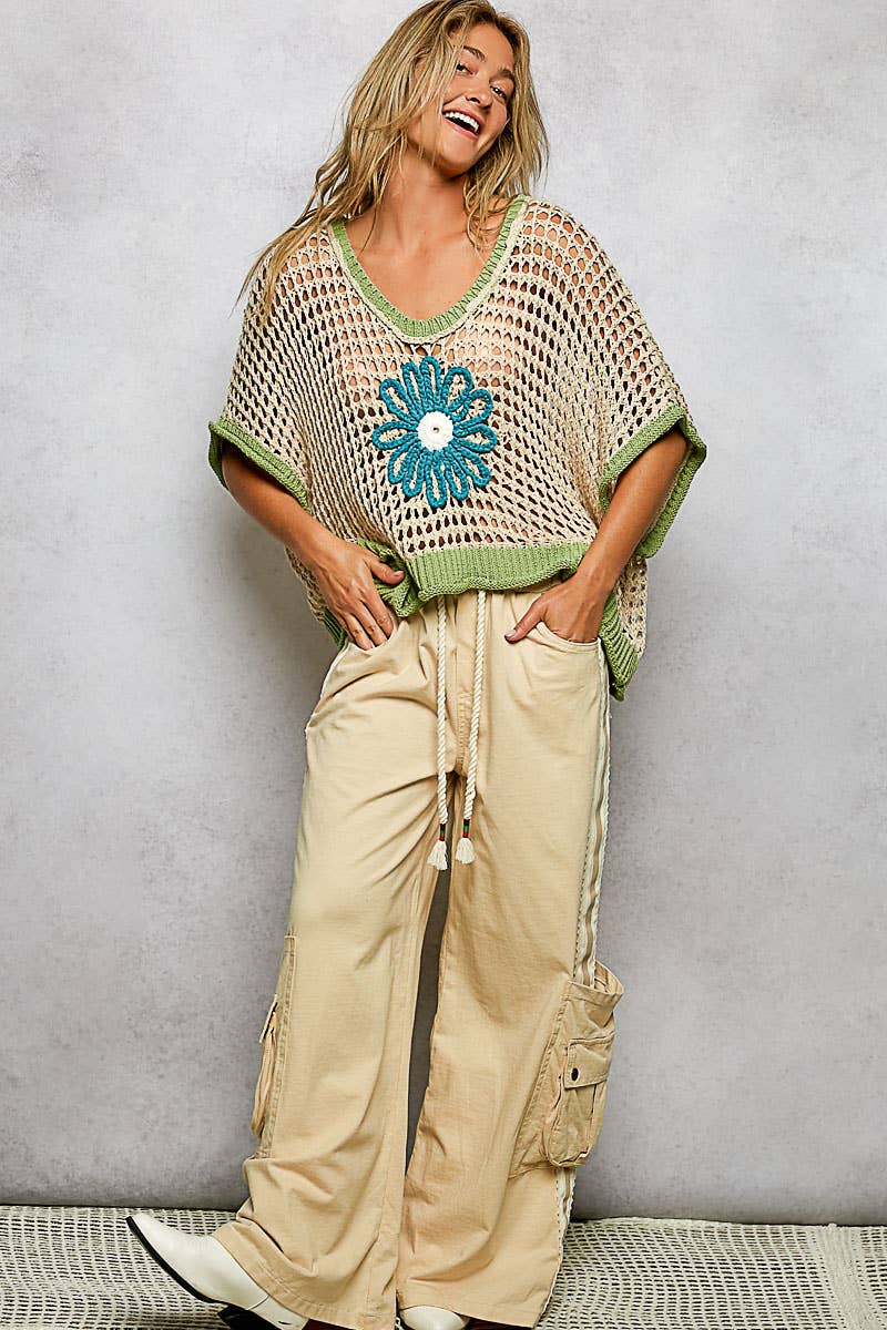 Pol Clothing - Wholesale Knit Top - Women's - Round Neck Sleeveless Floral Thin Sweater Top SALE21