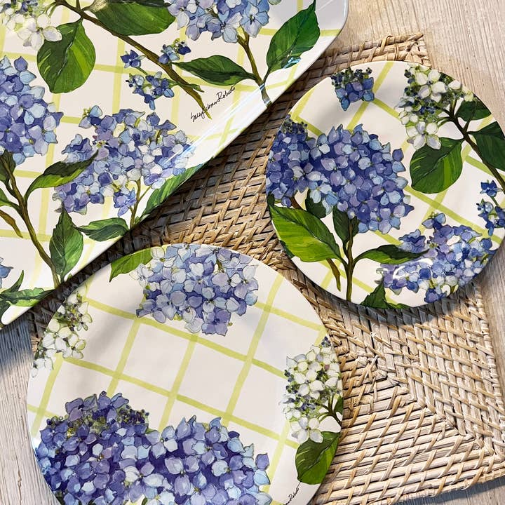 Bamboo Table - Wholesale Salad Plate - Hydrangea Lattice Floral Bamboo Salad/Appetizer Plate