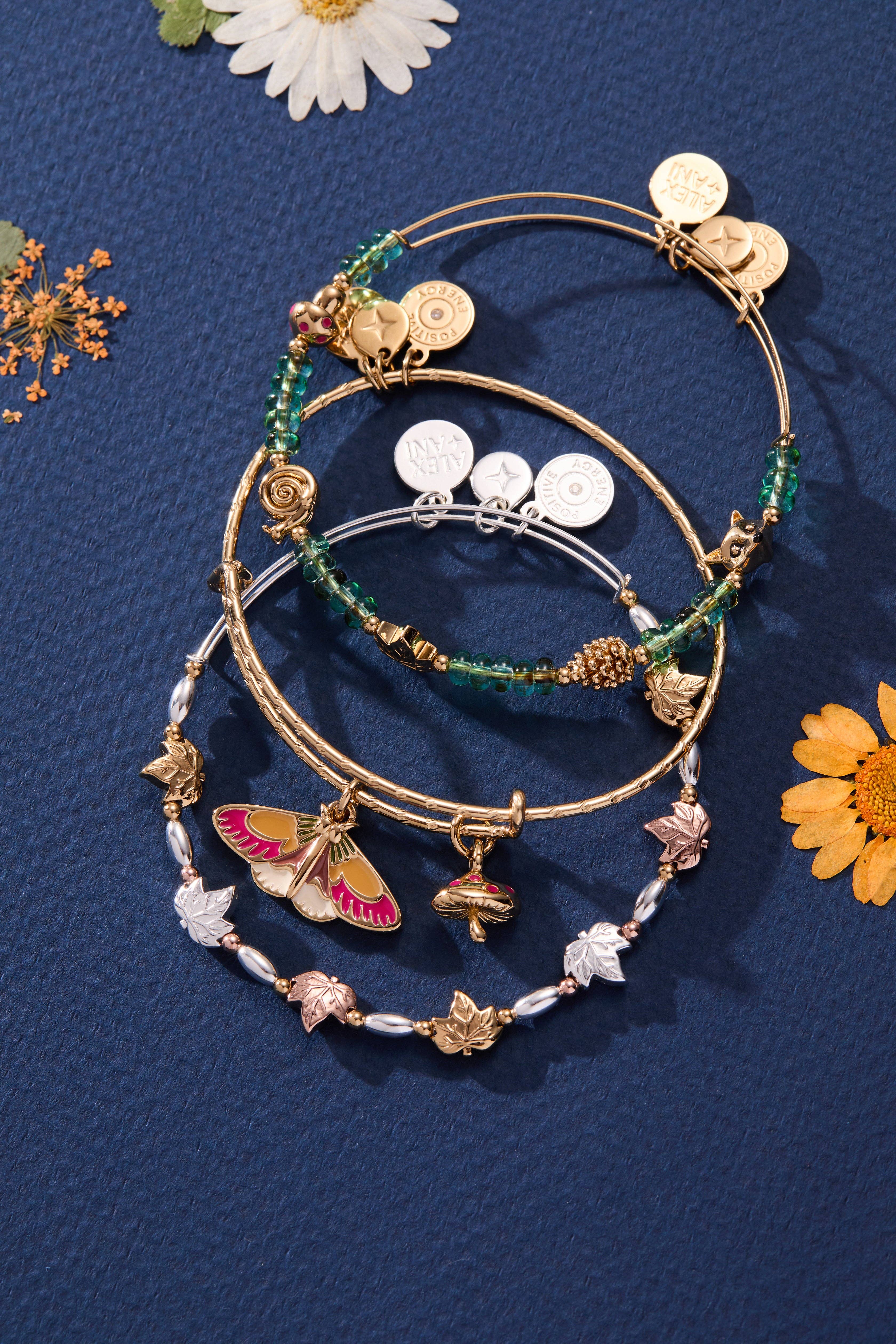 Alex and Ani - Vente Bracelets à breloques/pendentifs - Bracelet Charme Duo Papillon de Nuit & Champignon des Bois4