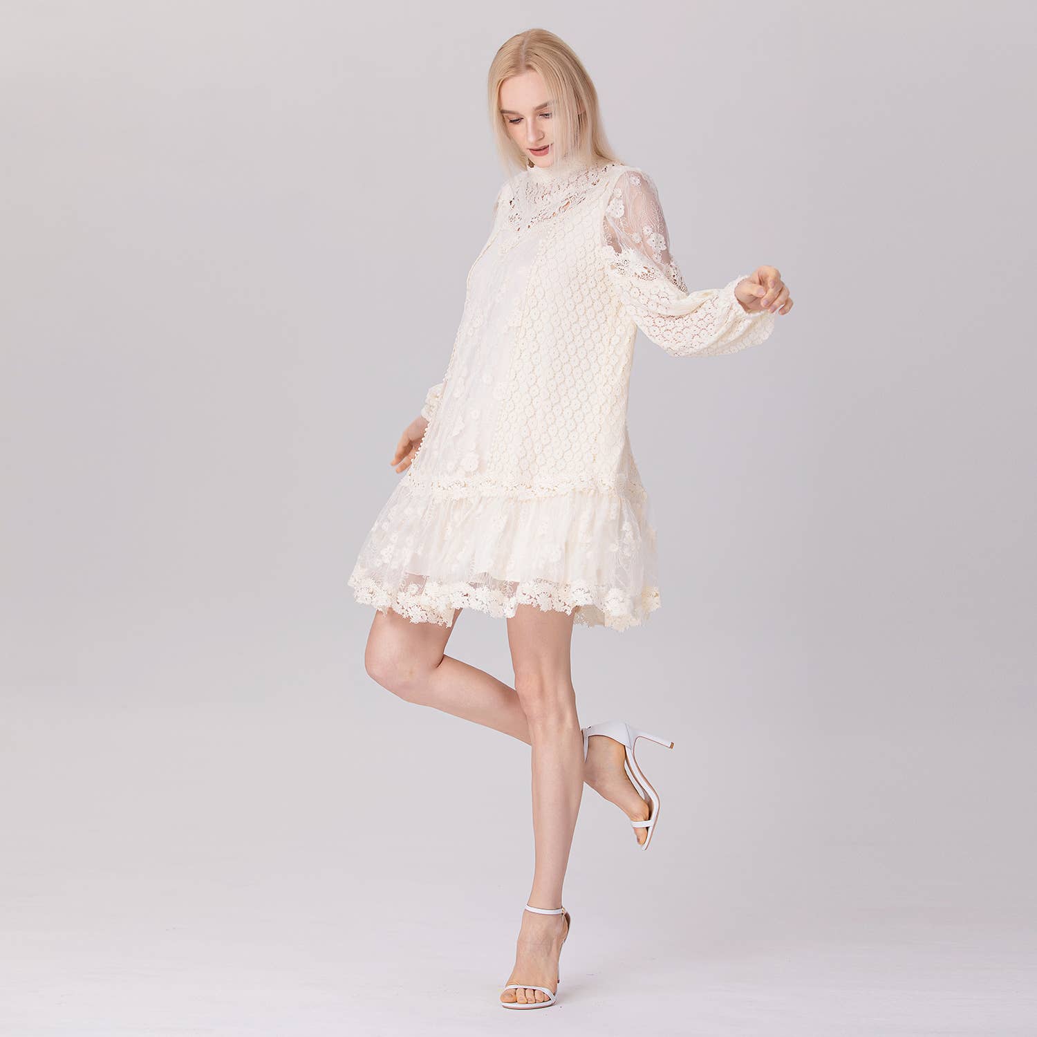 custard Multi-lace and tulle babydoll dress for wholesale on Faire3