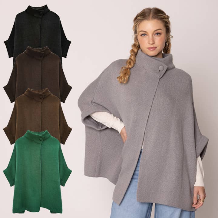 Fashion City – wholesale Cardigan – Women’s – Solid Color Neck Button 3/4 Sleeve Cardigan