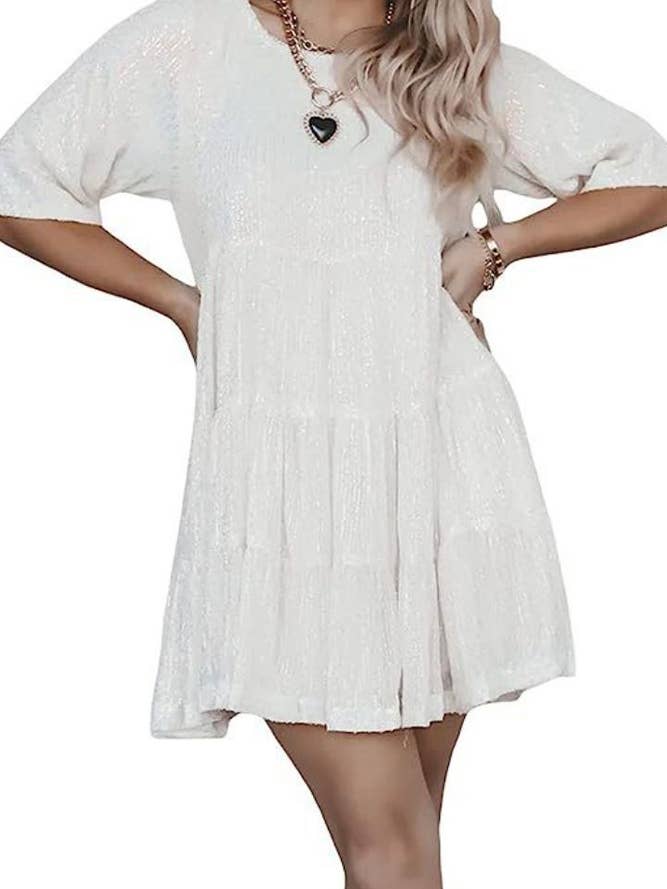 UNISHE - Wholesale Dress – Women's - 2024 Spring Plain Sequin Ruffles Dress ZK10384