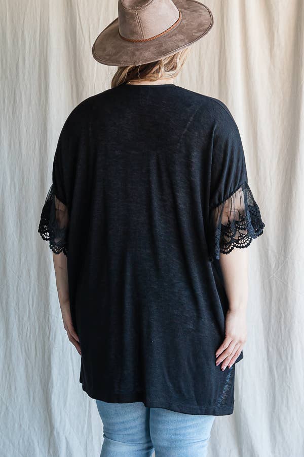 7th Ray – Engroshandel Cardigan - Dame – [PLUS SIZE] Cardigan til kvinder med blondeærmer til hverdagsbrug T4485XL17