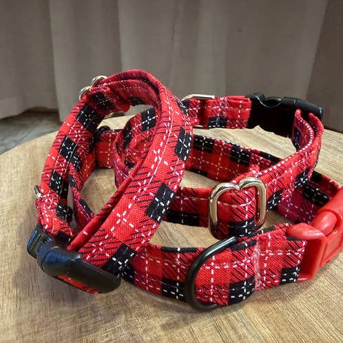 Little Barks Boutique - Wholesale Pet Collar - Dog - Red and Black Plaid Cotton Dog Collar1