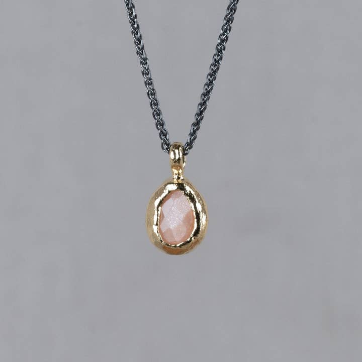 Necklace oxy silver + gold plated + Pink Moonstone for wholesale by Jéh Jewels