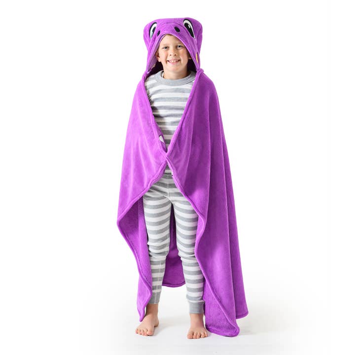 Canoogles - Wholesale Bedding Blanket - Kids & Baby - Purple Dino Kids Hooded Blanket