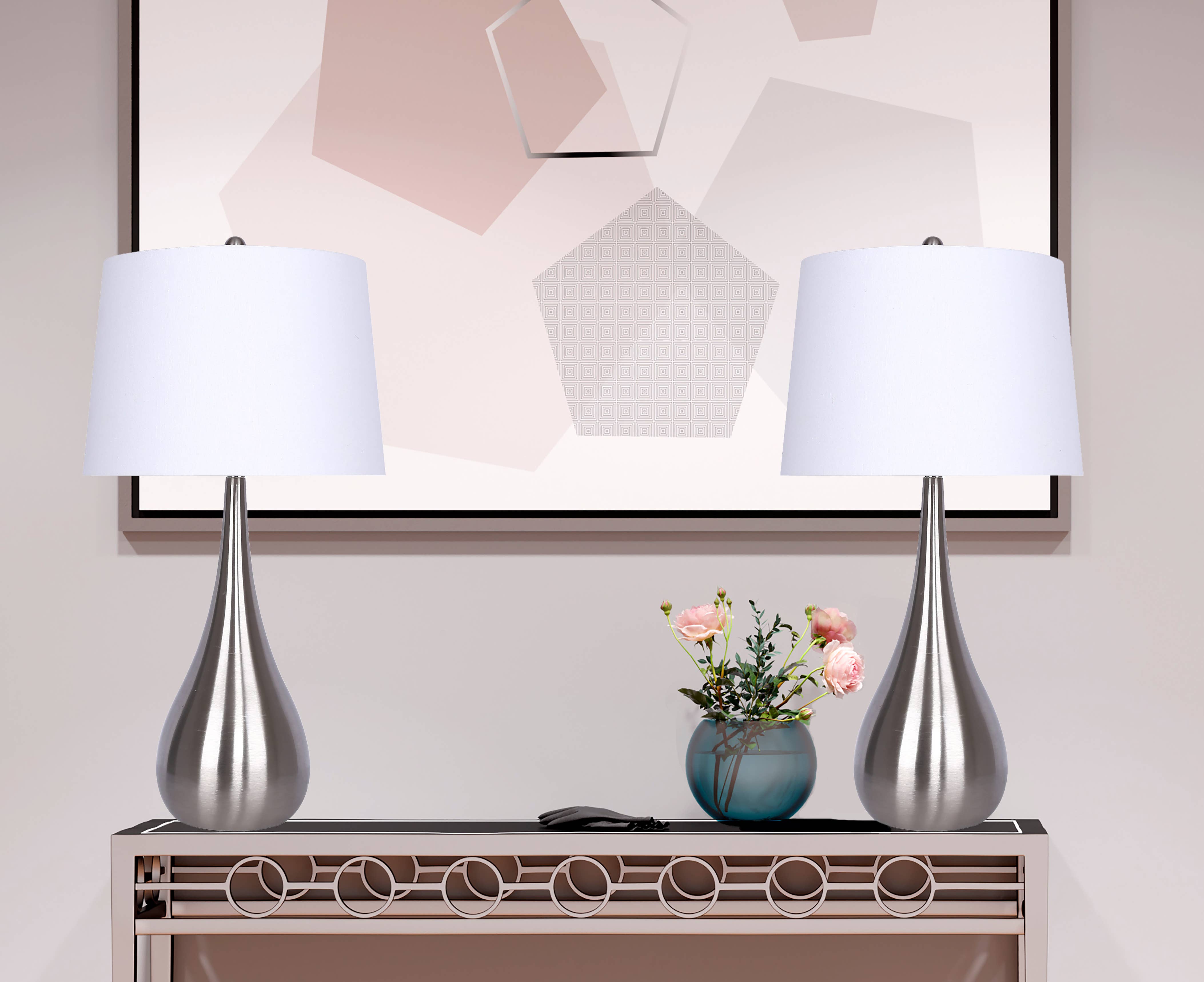 LumiSource and Grandview Gallery - Wholesale Accent/Desk Lamp - 29" Pebble Metal Table Lamps Teardrop Linen Shades (2PK)15