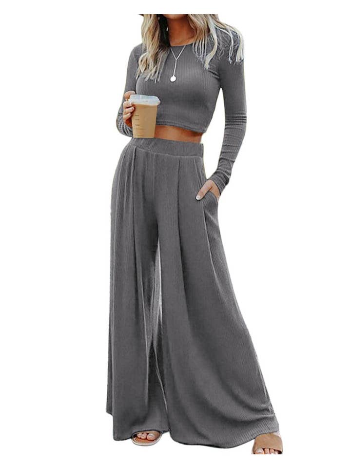 PRETTY BASH – Großhandel Loungewear-Set – Damen – Set aus geripptem Top und langer Hose für den Alltag