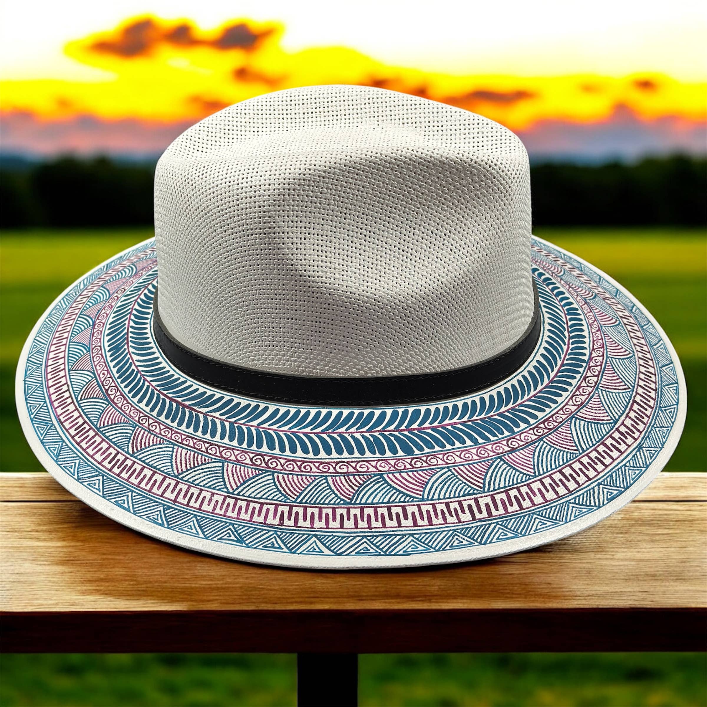 GMCE Global Trading, LLC - Wholesale Straw Hat - Unisex - Premium Detailed Hand-Painted Palm Straw Fedora Hat 4