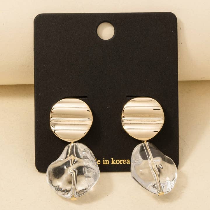 Clear Acrylic Gem And Disc Post Dangle Earrings for wholesale by Anarchy Street