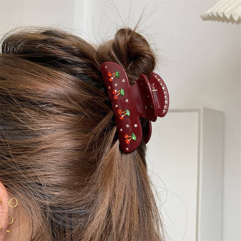 LadyJuneAccessories - Wholesale Hair Clip - Women's - Cherry Crystal Hair Claw Clip – Available in 3 colors5