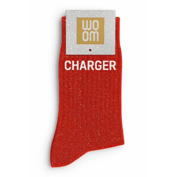 Chaussettes à Paillettes à Message "Charger" Rouge pour la vente par ChoO