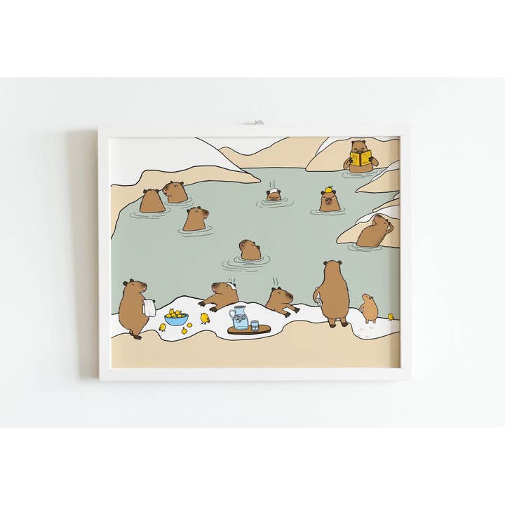 Lámina artística Cute Capybara Hot Springs para venta al por mayor de Lemon Zesty