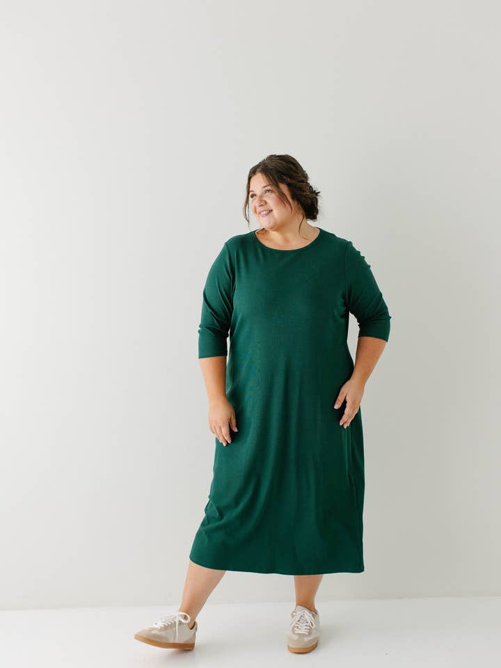The Main Street Exchange - Wholesale Dress - Women's - 'Constance' 3/4 Sleeve Ribbed Midi Dress FINAL SALE17