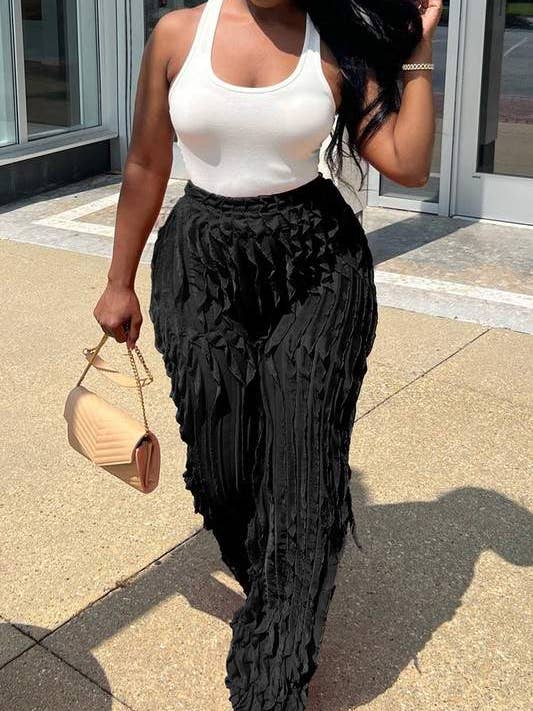 pantaloni lunghi a righe con volant per la vendita all'ingrosso da parte di Queen Fashion