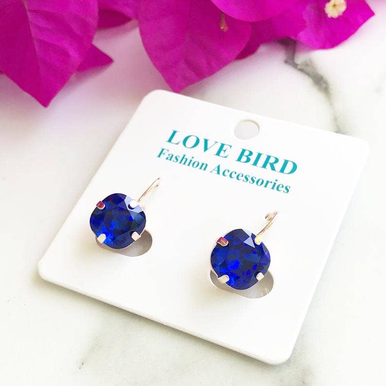 Love Bird Fashion Accessories - Wholesale Dangle earrings - Rose Gold Square Crystal Earrings - Cobalt Blue3