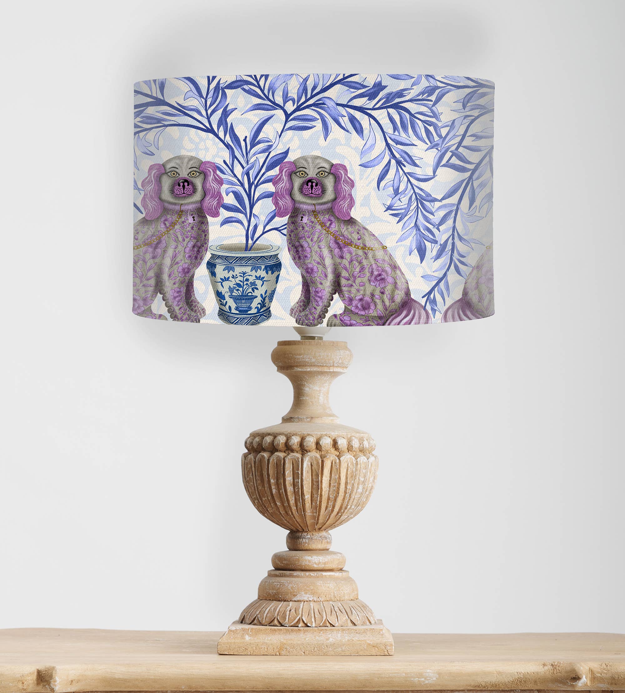 FabFunky Ltd – wholesale Lampshade – Chinoiserie Staffordshire dog twins pink blue Lampshade pack1