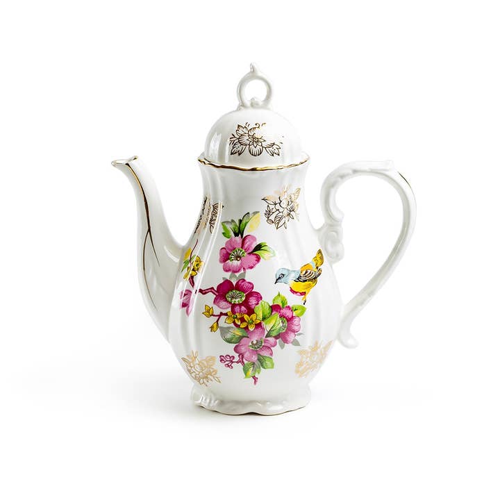 Grace Teaware - Wholesale Tea Pot - Spring Flowers with Bird Fine Porcelain Mini Teapot1