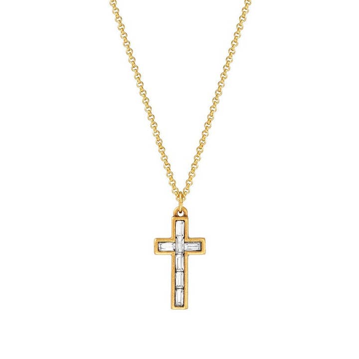 Luca + Danni - Wholesale Pendant/Charm Necklace - Baguette Cross Necklace in Crystal