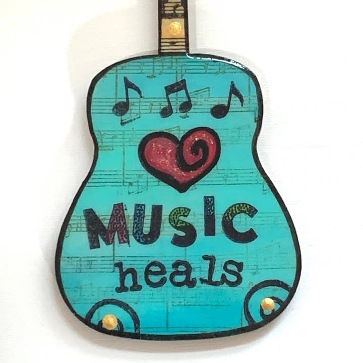 Clever Clogs Art - Wholesale Ornament - Music Heals Guitar Ornament