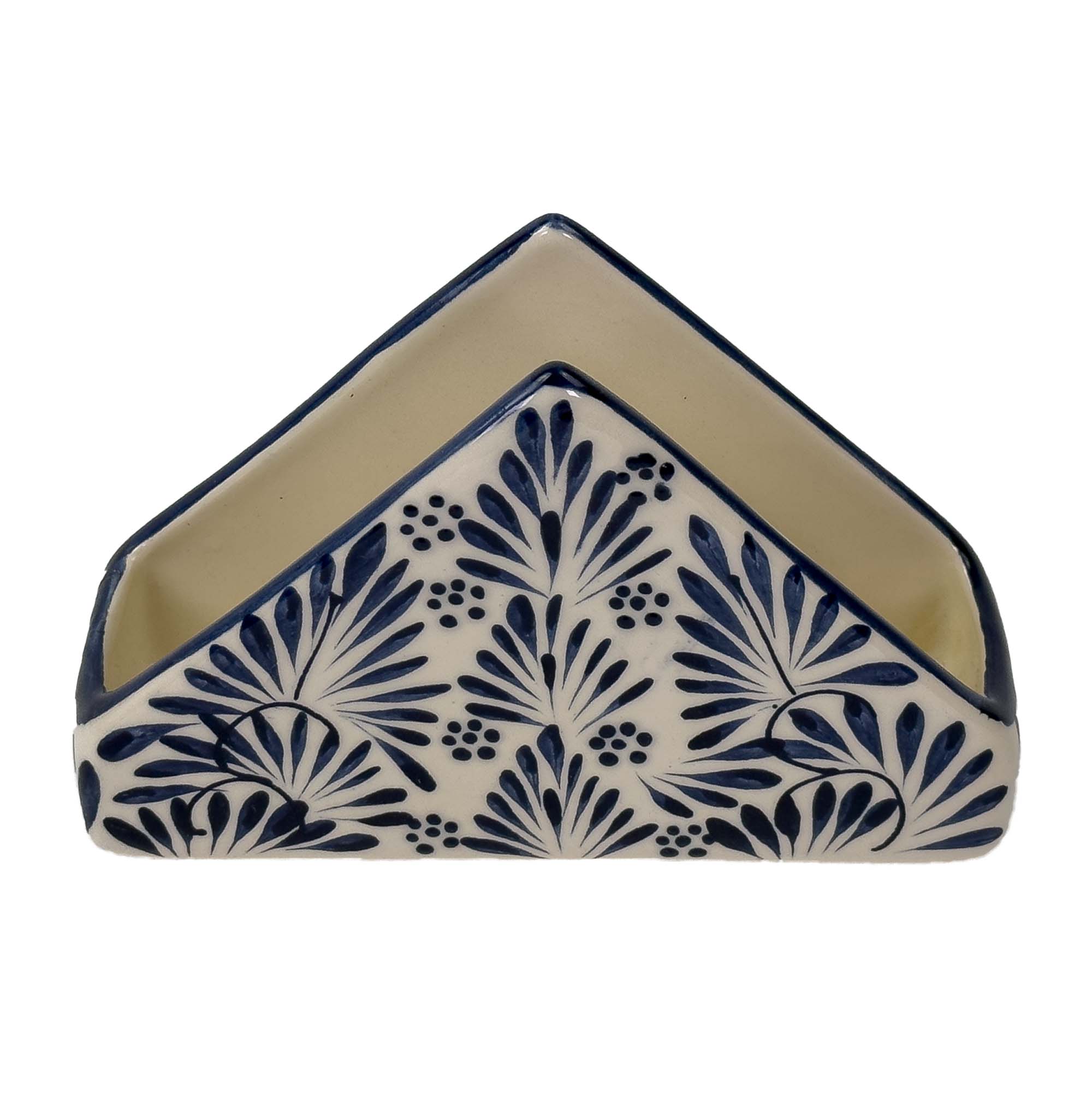 Global Crafts - Wholesale Napkin Holder - Mexican Pottery Napkin Holder Blue Plumeado3