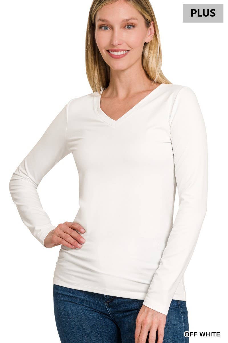 Vanilla Monkey - Wholesale Tunic - Women's - Plus Size Brushed Microfiber Long Sleeve V-neck Tee23