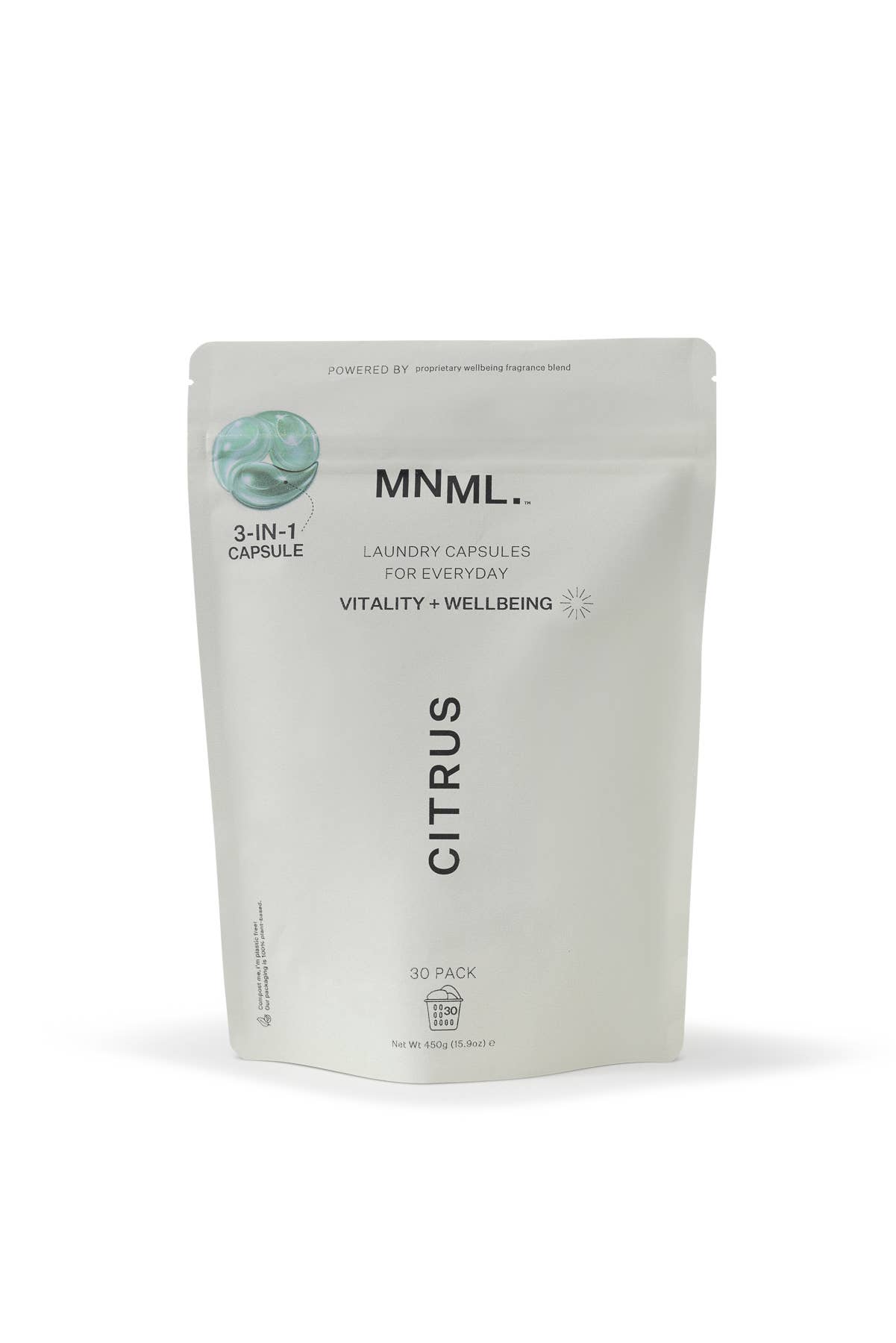 MNML (AUS) - Fresh Laundry - Vente Lessives en poudre/dosettes - Recharge de capsules de lessive Vitalité + Bien-être CITRUS (30 unités)2