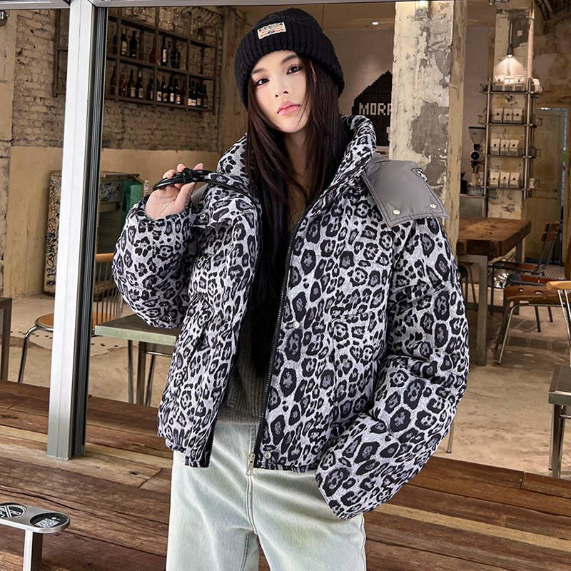 Lily Clothing - Wholesale Jacket - Women's - Hooded contracted leopard cotton-padded jacket2