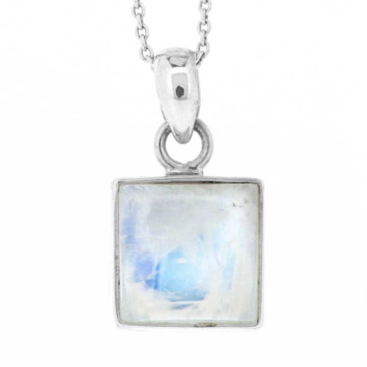 Moonstone Square Pendant with 18 Inch Trace Chain and Box for wholesale by Nova Silver