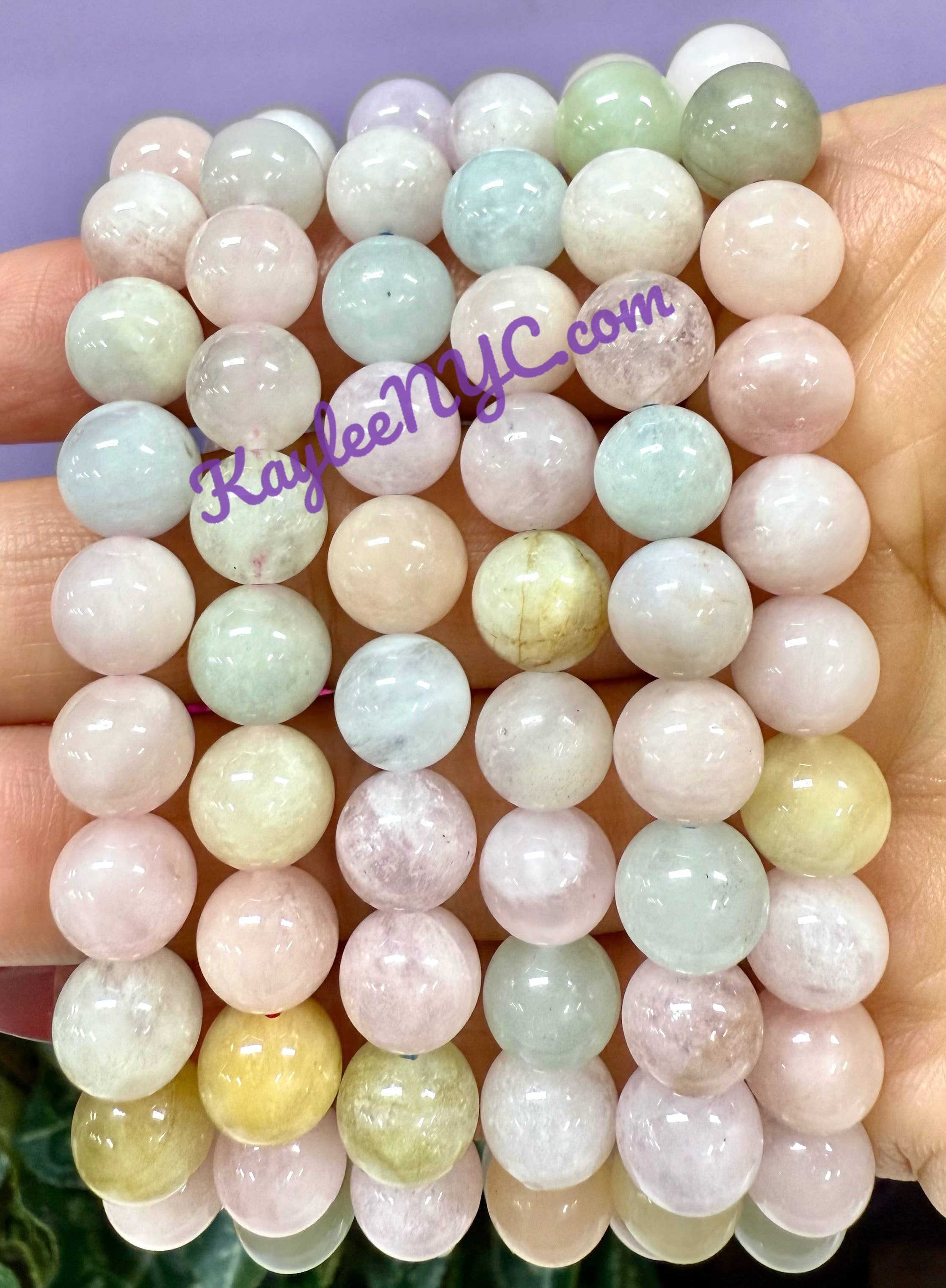 KayleeNYC - Wholesale Beaded Bracelet - Natural Morganite 8mm 7.5” Crystal Stretch Bracelet1