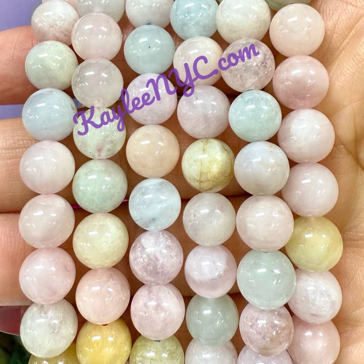 KayleeNYC - Wholesale Beaded Bracelet - Natural Morganite 8mm 7.5” Crystal Stretch Bracelet1