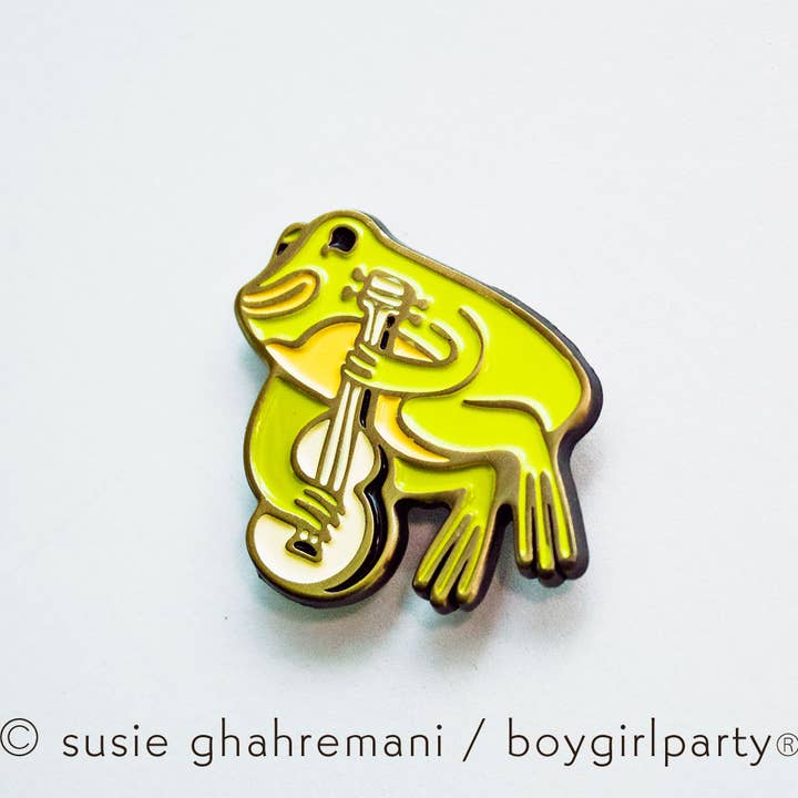 Boygirlparty – Alfinete/botão de lapela por atacado – Pino de esmalte Ukelele Frog, pino de lapela de guitarra sapo Boygirlparty