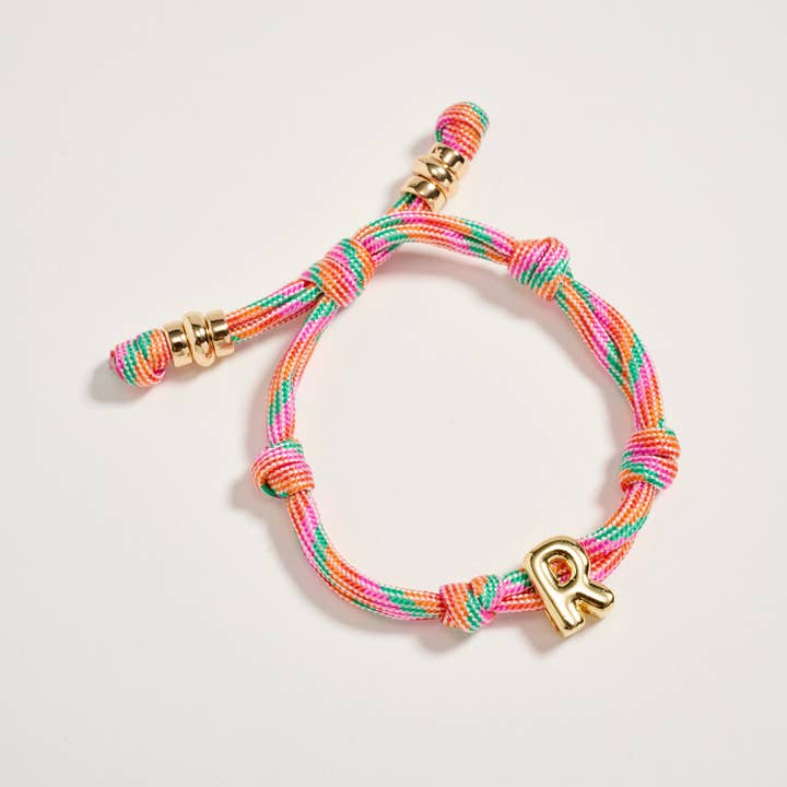 ASST Premium Multicolor Rope Initial Bracelet with Gold Letter Charm – Adjustable Luxury Cord Monogram Bracelet for wholesale on Faire5
