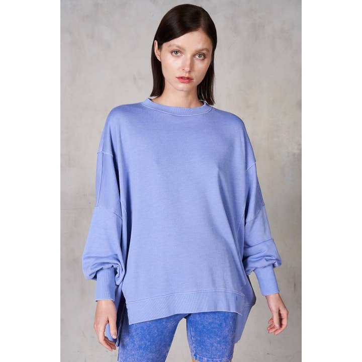 Mineral Wash Round Neck Drop Shoulder Sweatshirt for wholesale by lalamia