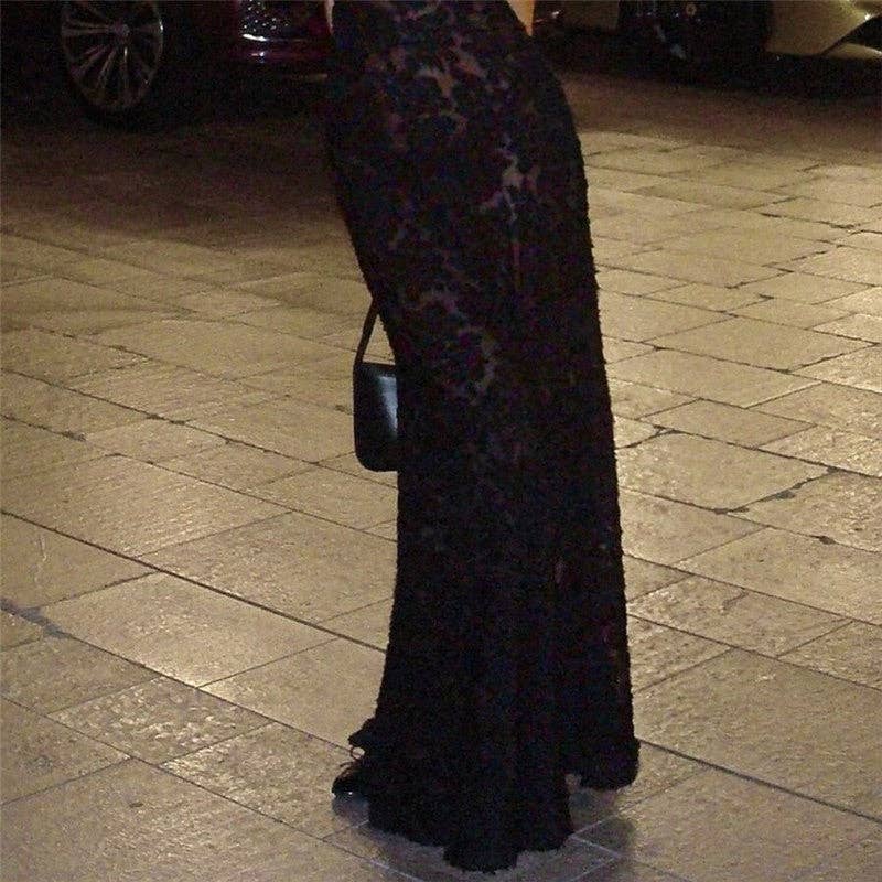 NOIR Robe maxi noire transparente dos nu à bretelles fines en vente sur Faire6