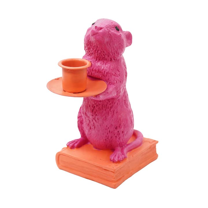 Bougeoir - Souris - Polyrésine - Rose/Rouge - 8x10x17cm pour la vente par Housevitamin bv