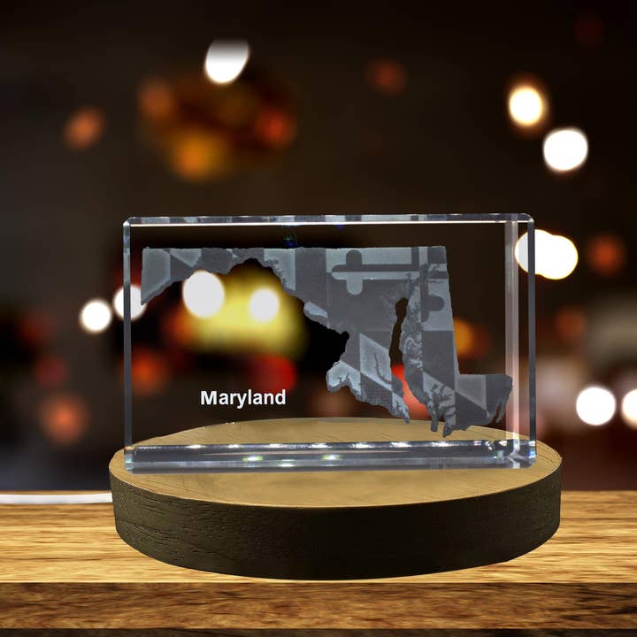 Maryland 3D Engraved Crystal Keepsake/Gift/Decor/Collectible for wholesale by AB Crystal Collection