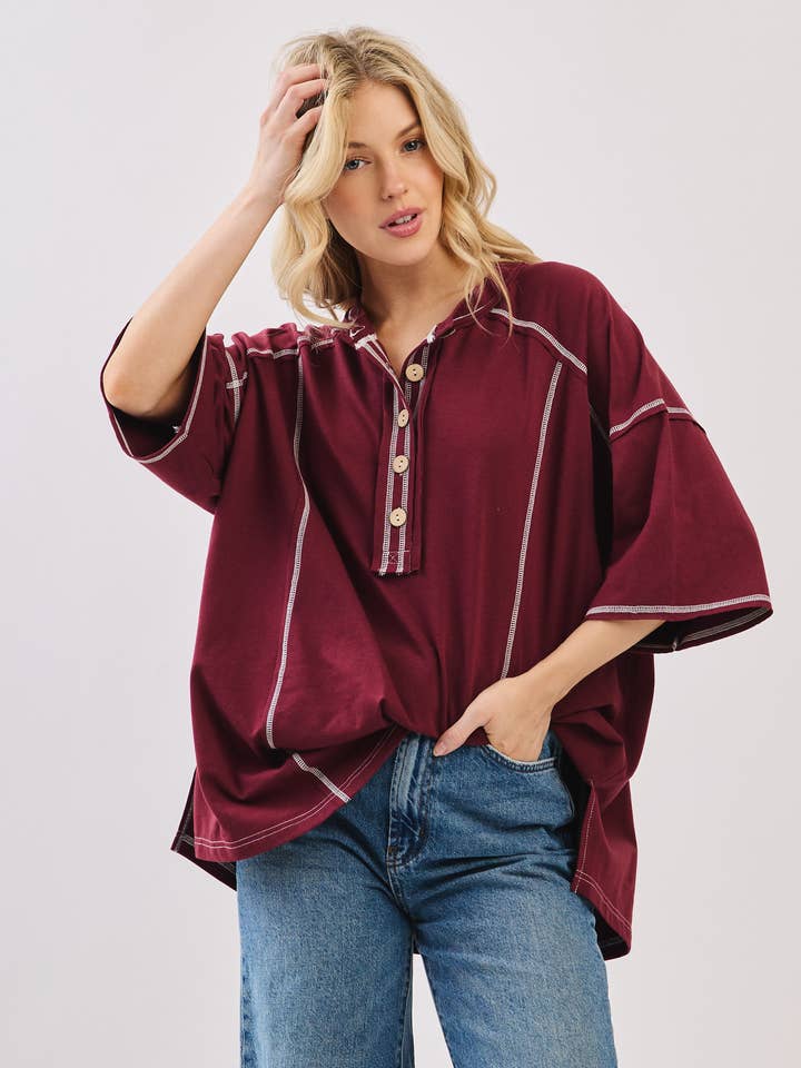 Sewn and Seen – Engroshandel Tunika - Dame – Afslappet Spilledag Knap Henley T-shirt2