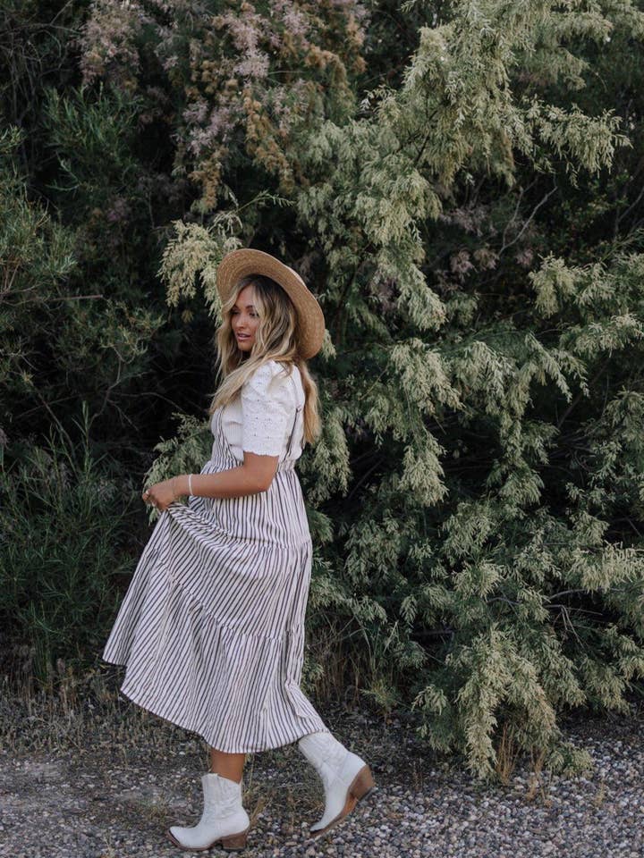 Fehrnvi Apparel - Wholesale Dress - Women's - Elizabeth Overall Dress in Ivory Charcoal6