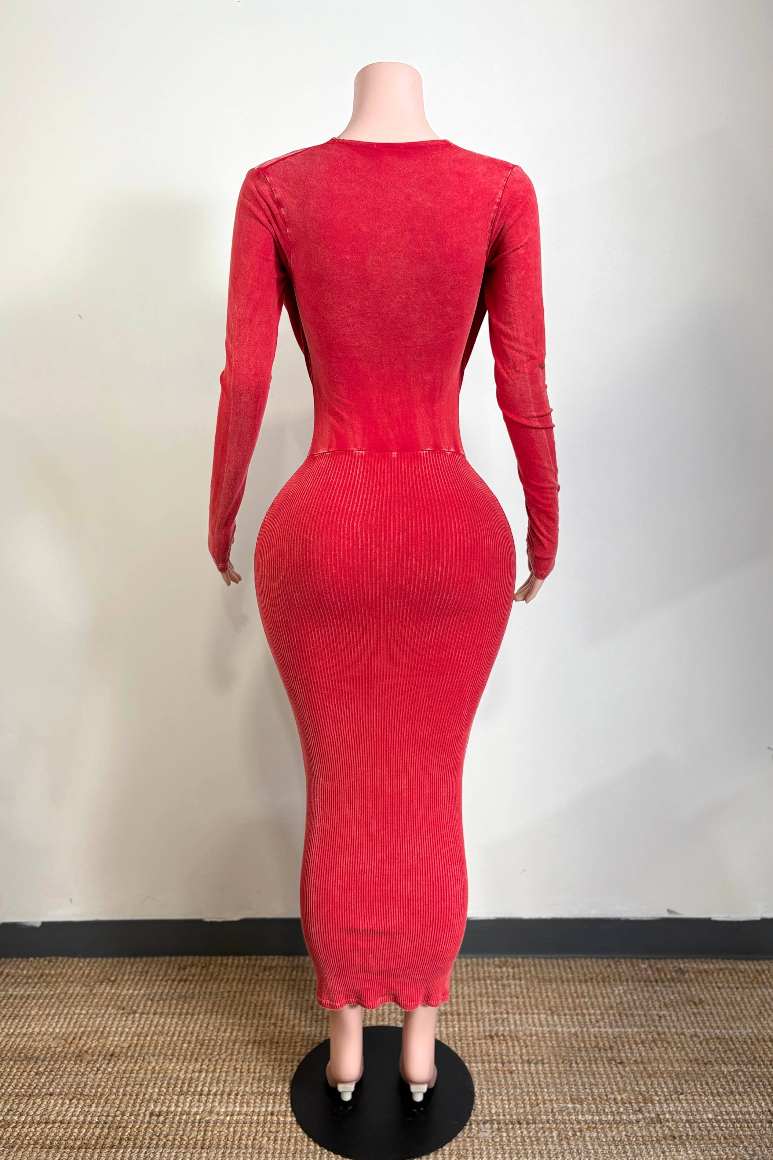 Dalia Studio - Wholesale Dress - Women's - MINERAL WASH FRONT O-RING COWL NECK MIDI DRESS6