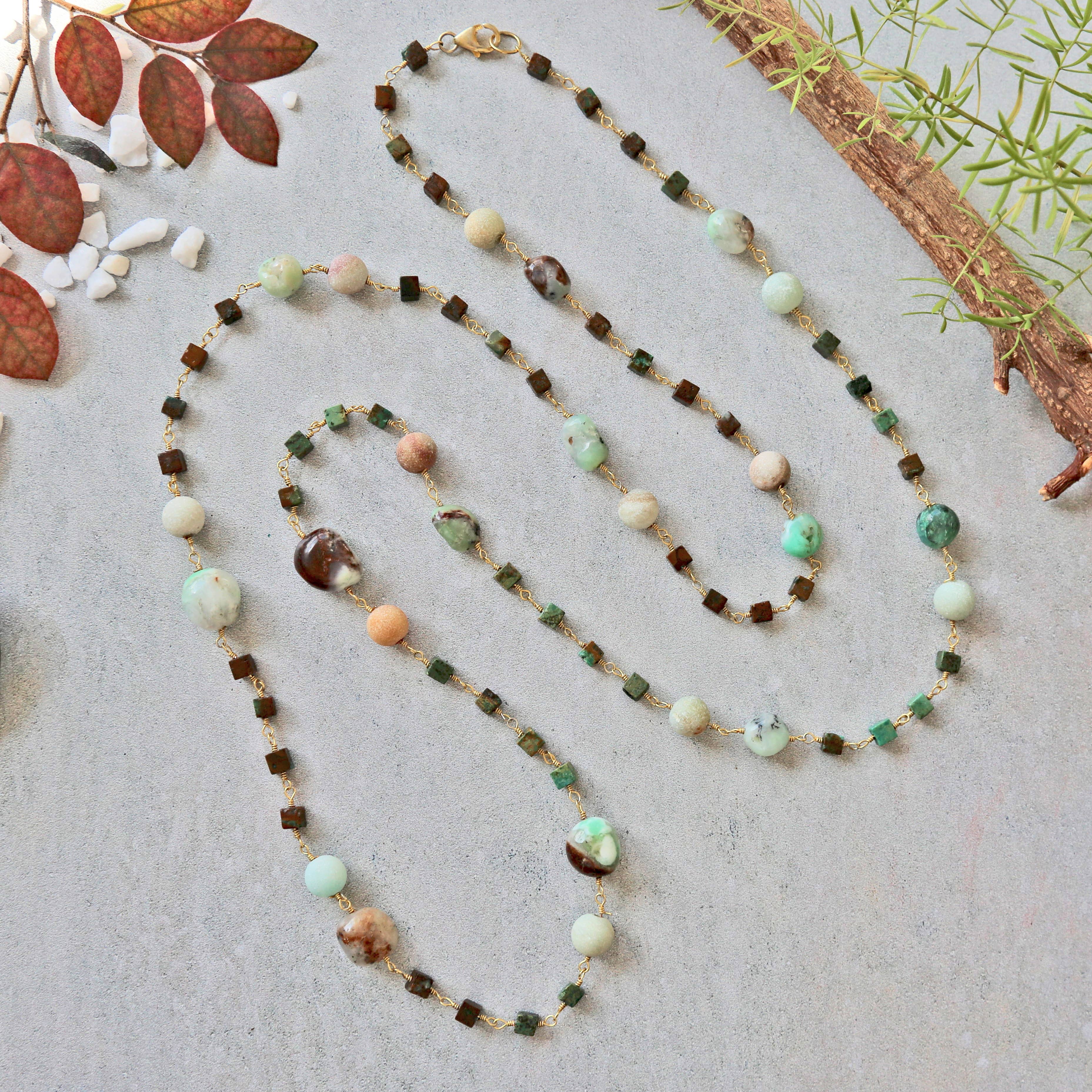 IST Jewelry - Wholesale Beaded/Pearl Necklace - African Turquoise & Chrysoprase Necklace0