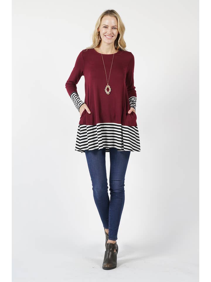 42POPS - Wholesale Knit Top - Women's - ,.SI-10950 PLUS SIZE Striped block side-pocket tunic1