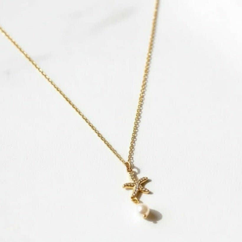 OE! – Großhandel Kette mit Anhänger/Charm – ASTEROIDEA - Halskette mit Seestern-Anhänger aus Zirkonia und Perle2