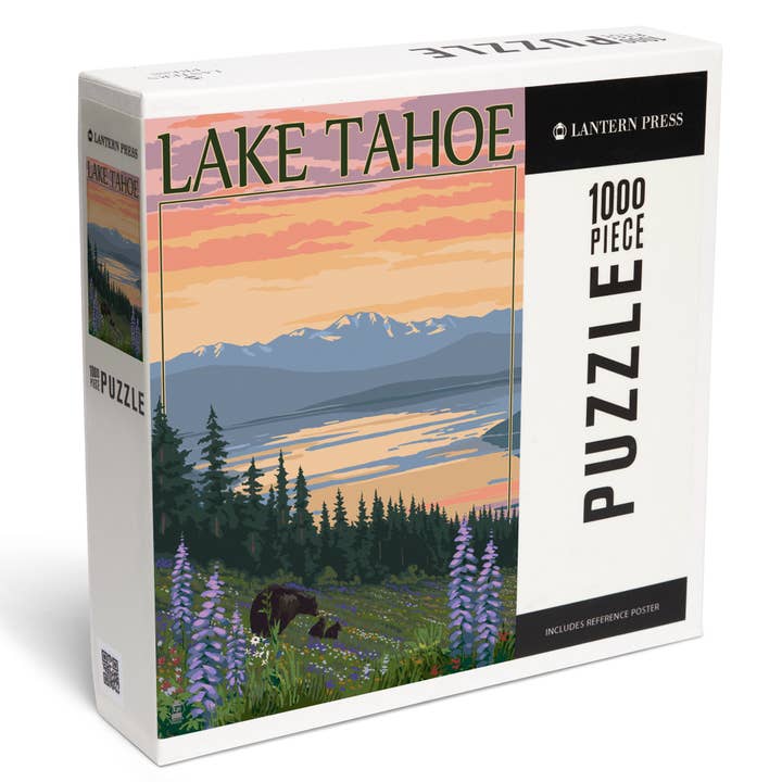 1000 PIECE PUZZLE Lake Tahoe, Black Bear & Cubs and Flowers for wholesale by Lantern Press