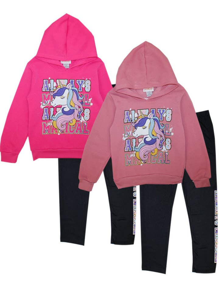 Lot de 12 : Haut à capuche licorne pour filles et leggings noirs pour la vente par Hemworld