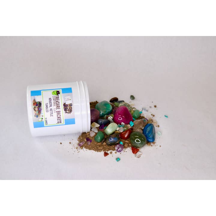 Tumbled Krystal Kettle Gem Mining Bucket 16oz Jar - voor wholesale door Treasure Buckets Co., LLC