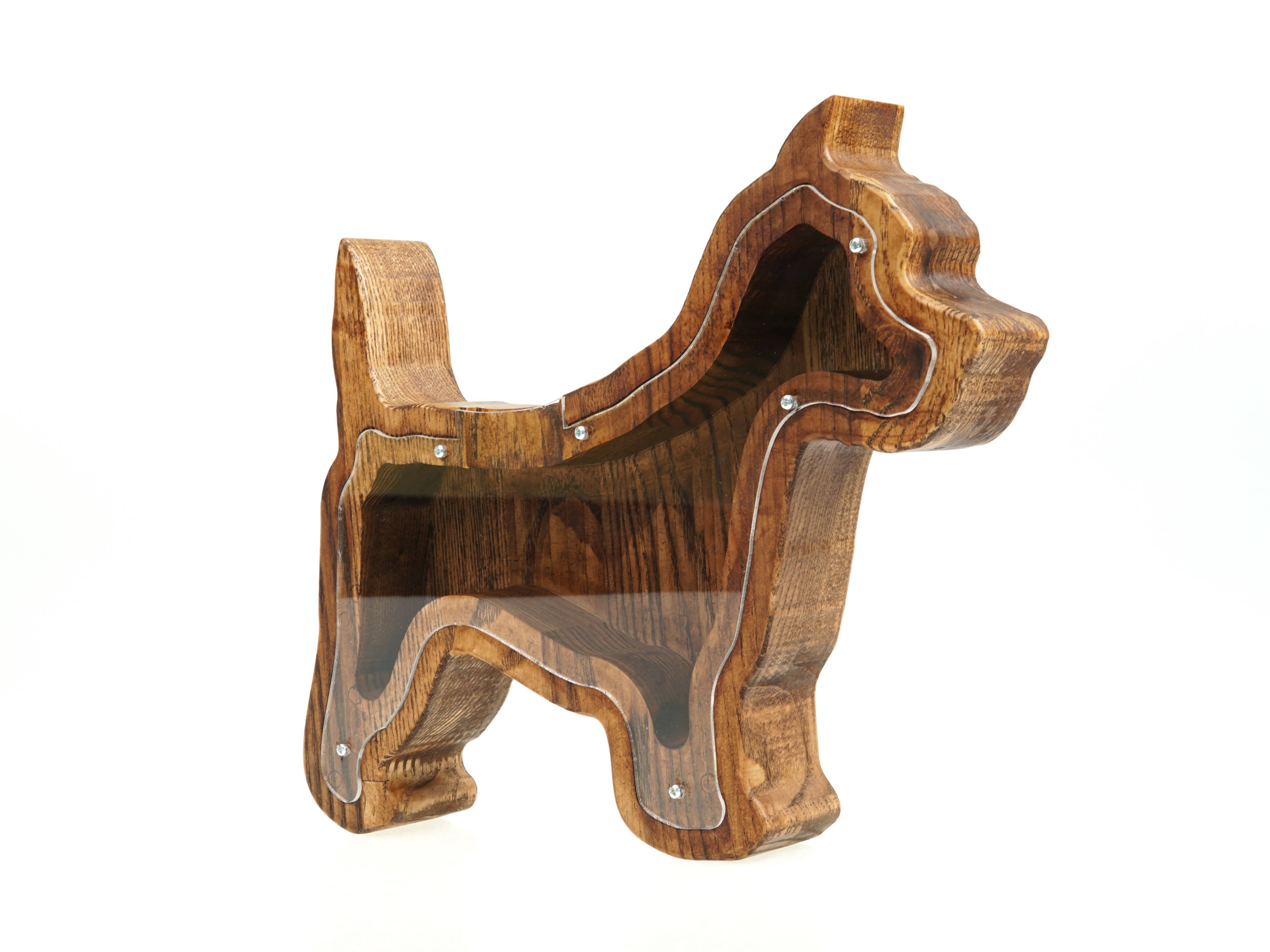 PromiDesign - Venta al por mayor Tarro de monedas/hucha de cerdito - Hucha de Madera con Forma de Perro (M, Marrón)0