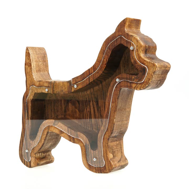 PromiDesign - Venta al por mayor Tarro de monedas/hucha de cerdito - Hucha de Madera con Forma de Perro (M, Marrón)0
