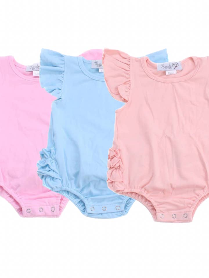 Threaded Cotton Flutter Sleeve Ruffle Bottom Bubble (95% Cotton/5% Spandex) for wholesale by Love That Cotton