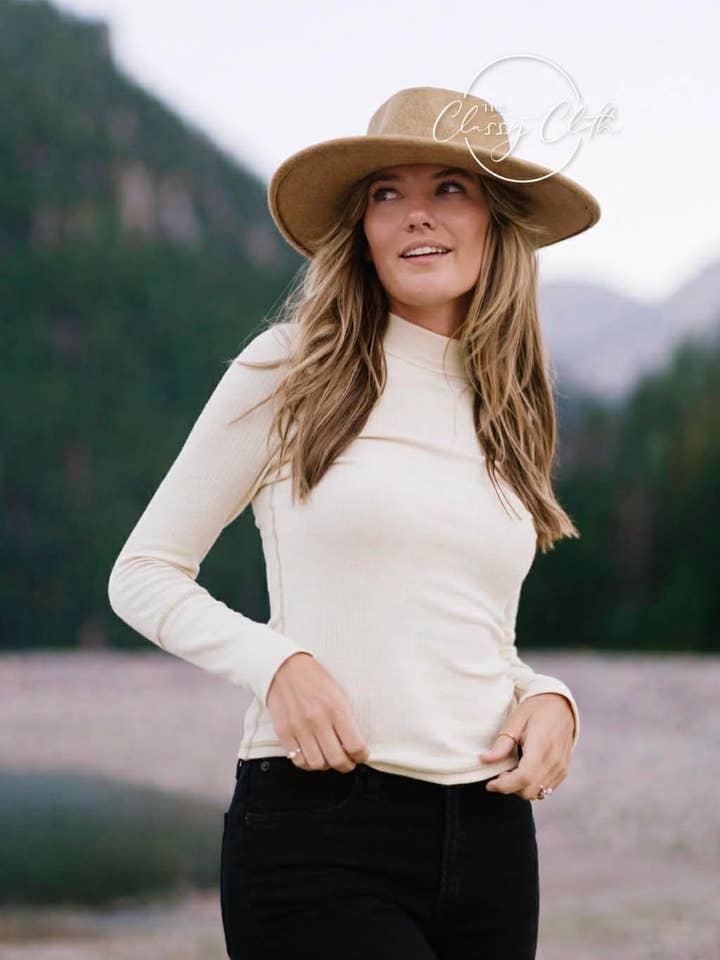 Wool Blend Wide Brim Western Hat - Mustard RTS for wholesale by The Classy Cloth WS